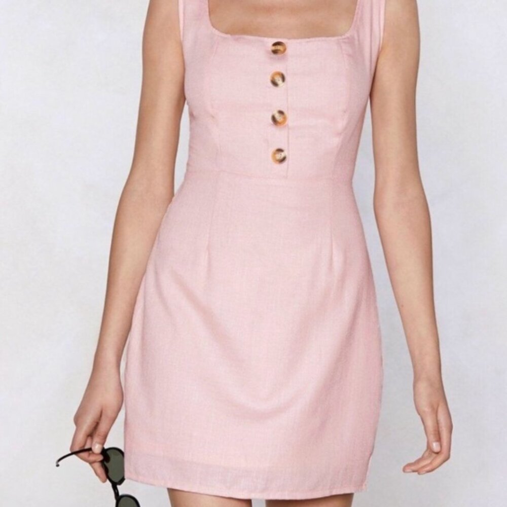 Nasty Gal Pink Linen Button-Front Women's Dress size 8